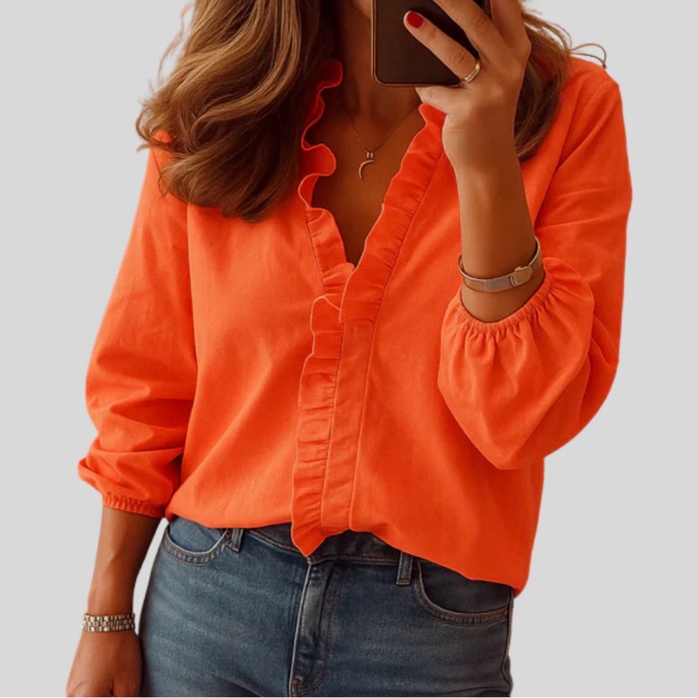 Elegant Ruffled Blouse in Vibrant Orange